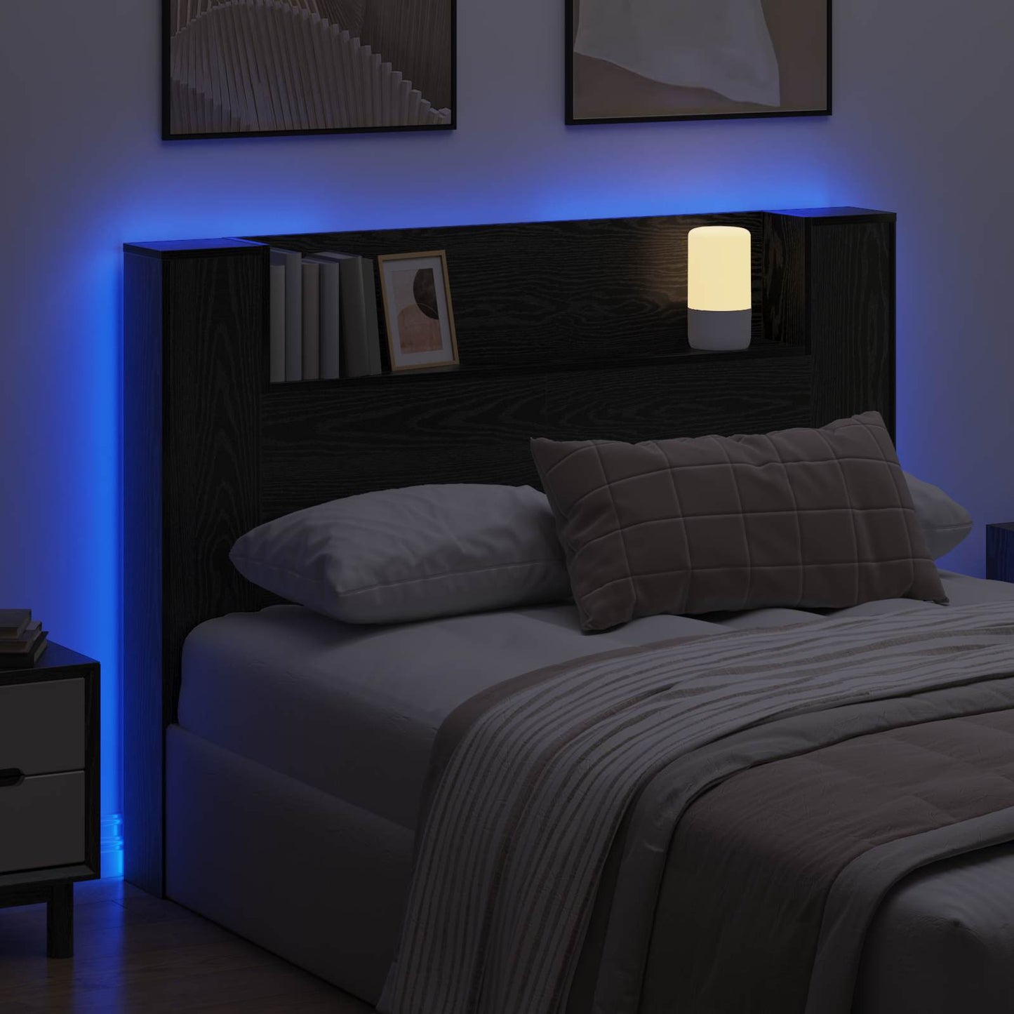 Čelo Postele S Led Černý Dub Kompozitní Dřevo