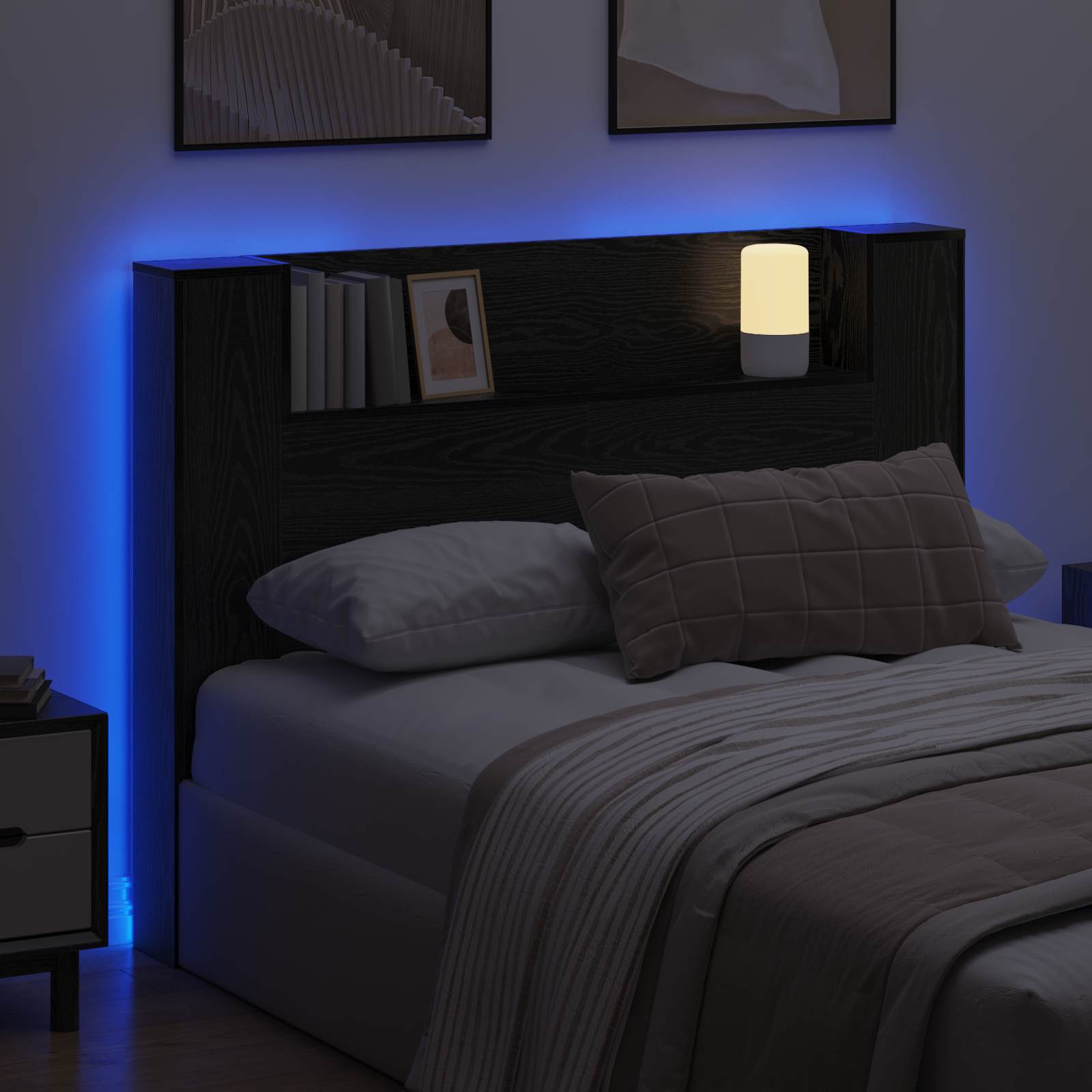 Čelo Postele S Led Černý Dub Kompozitní Dřevo