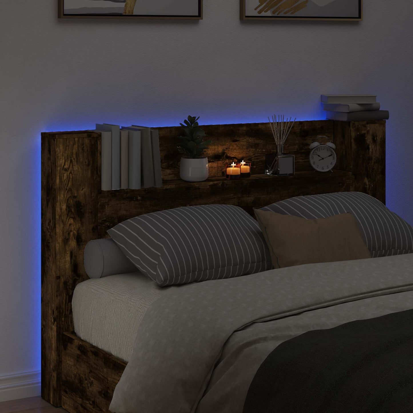 Čelo Postele S Led Uzený Dub Kompozitní Dřevo
