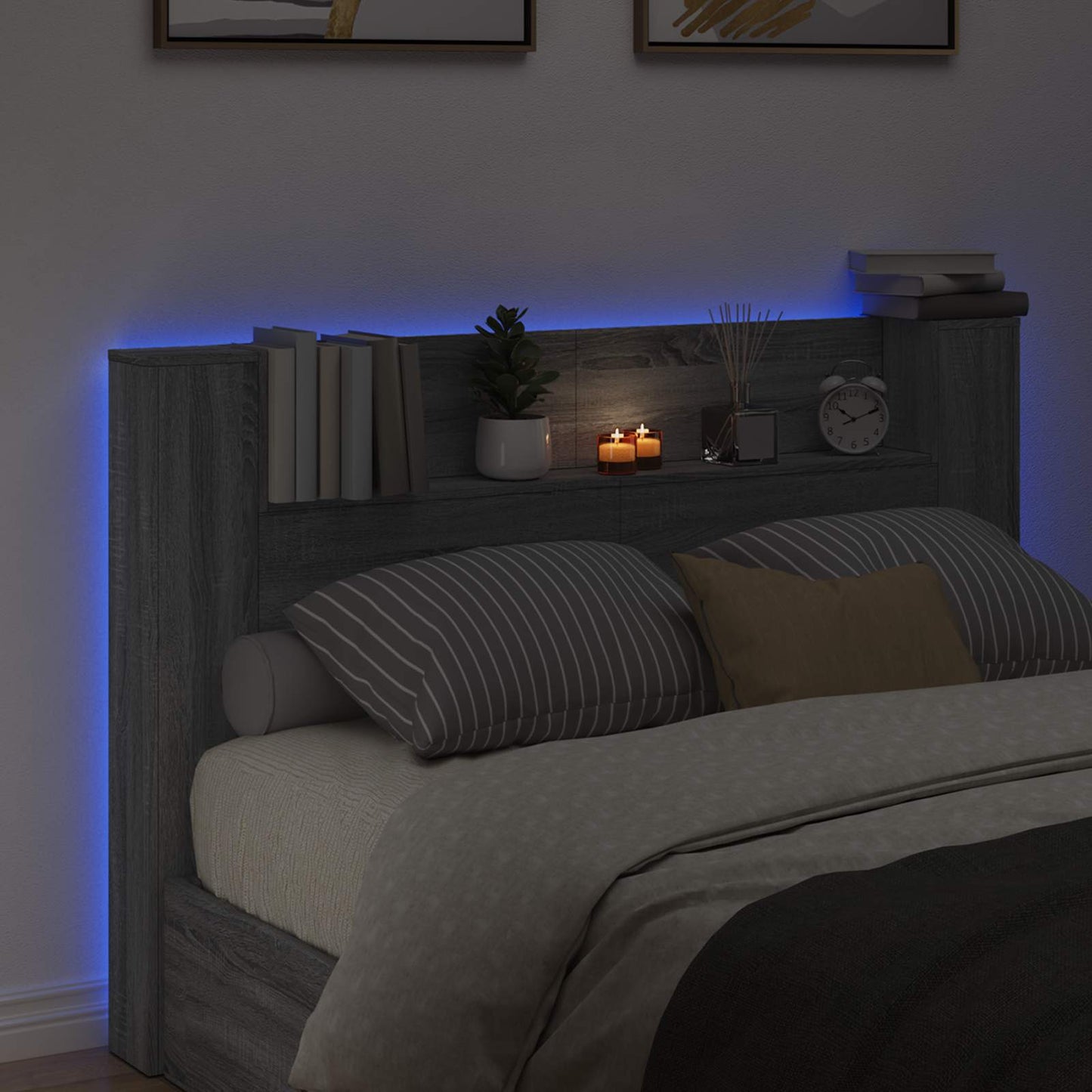Čelo Postele S Led Šedá Sonoma Kompozitní Dřevo