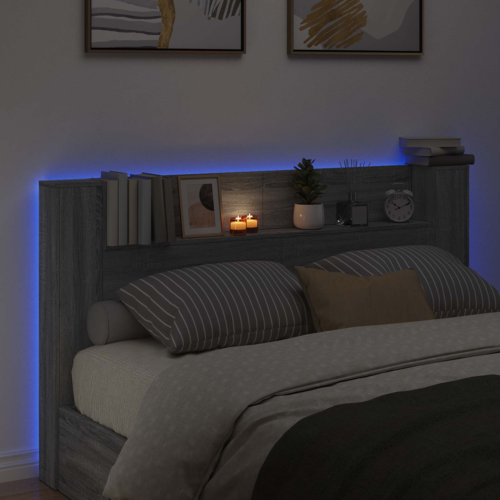 Čelo Postele S Led Šedá Sonoma Kompozitní Dřevo