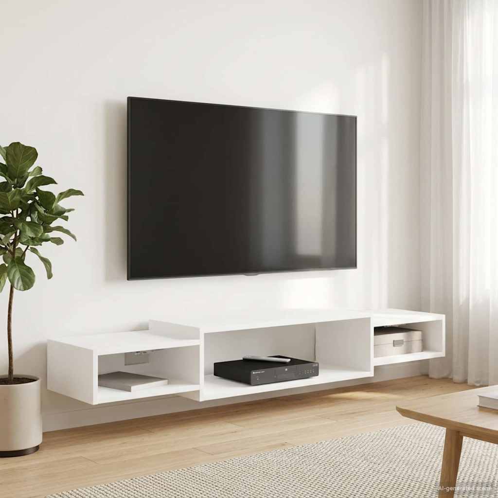 Nástěnná Tv Skříň Nástěnná Montáž Bílá 140 X 28 X 21 Cm