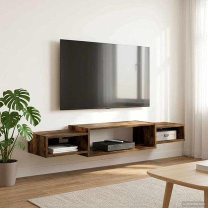 Nástěnná Tv Skříň Nástěnná Montáž Kouřový Dub 140 X 28 X 21 Cm