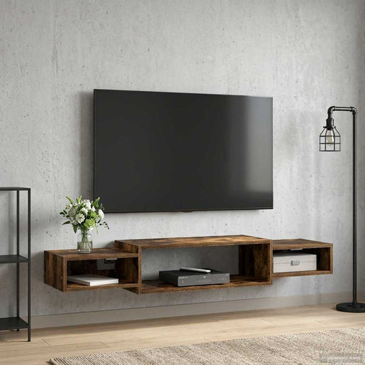 Nástěnná Tv Skříň Nástěnná Montáž Kouřový Dub 140 X 28 X 21 Cm
