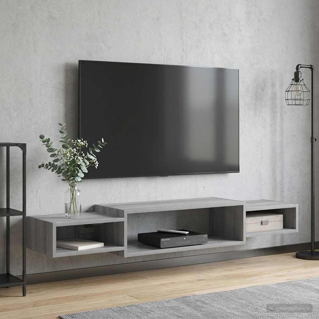 Nástěnná Tv Skříň Nástěnná Montáž Šedý Sonoma 140 X 28 X 21 Cm