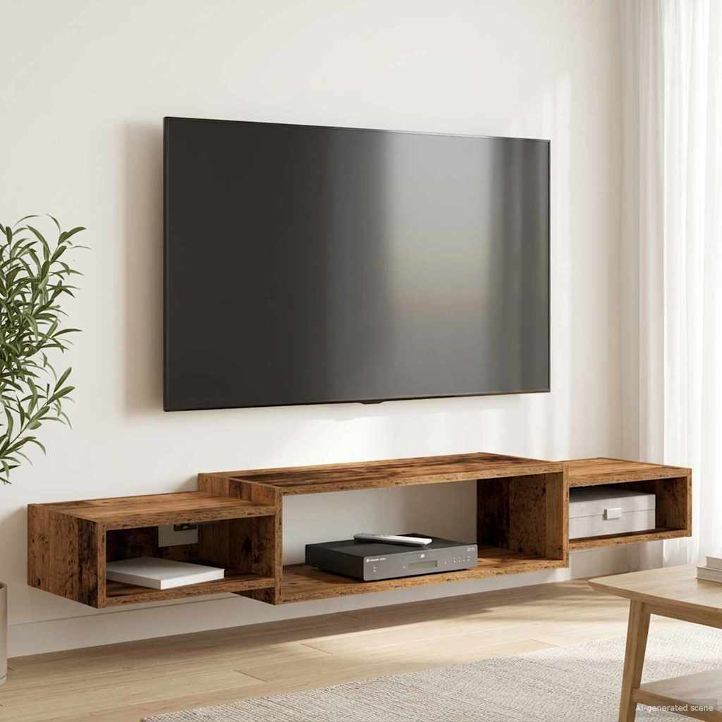 Nástěnná Tv Skříň Nástěnná Montáž Staré Dřevo 140 X 28 X 21 Cm