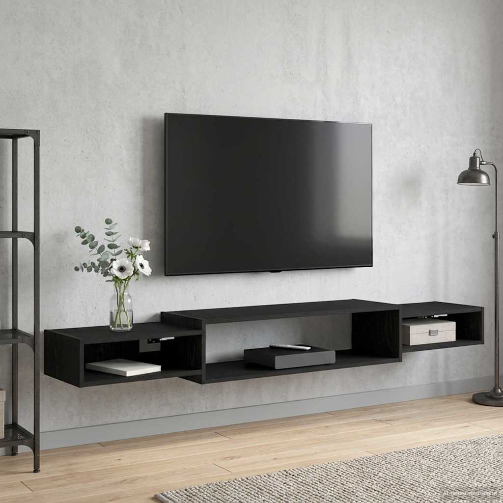 Nástěnná Tv Skříň Nástěnná Montáž Černý Dub 180 X 28 X 21 Cm