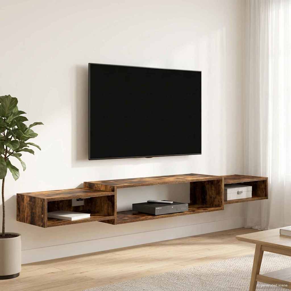 Nástěnná Tv Skříň Nástěnná Montáž Kouřový Dub 180 X 28 X 21 Cm