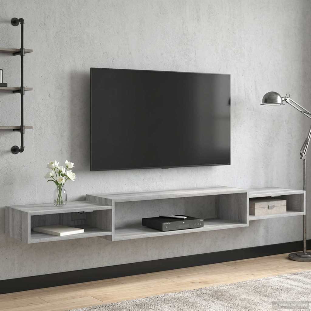 Nástěnná Tv Skříň Nástěnná Montáž Šedý Sonoma 180 X 28 X 21 Cm