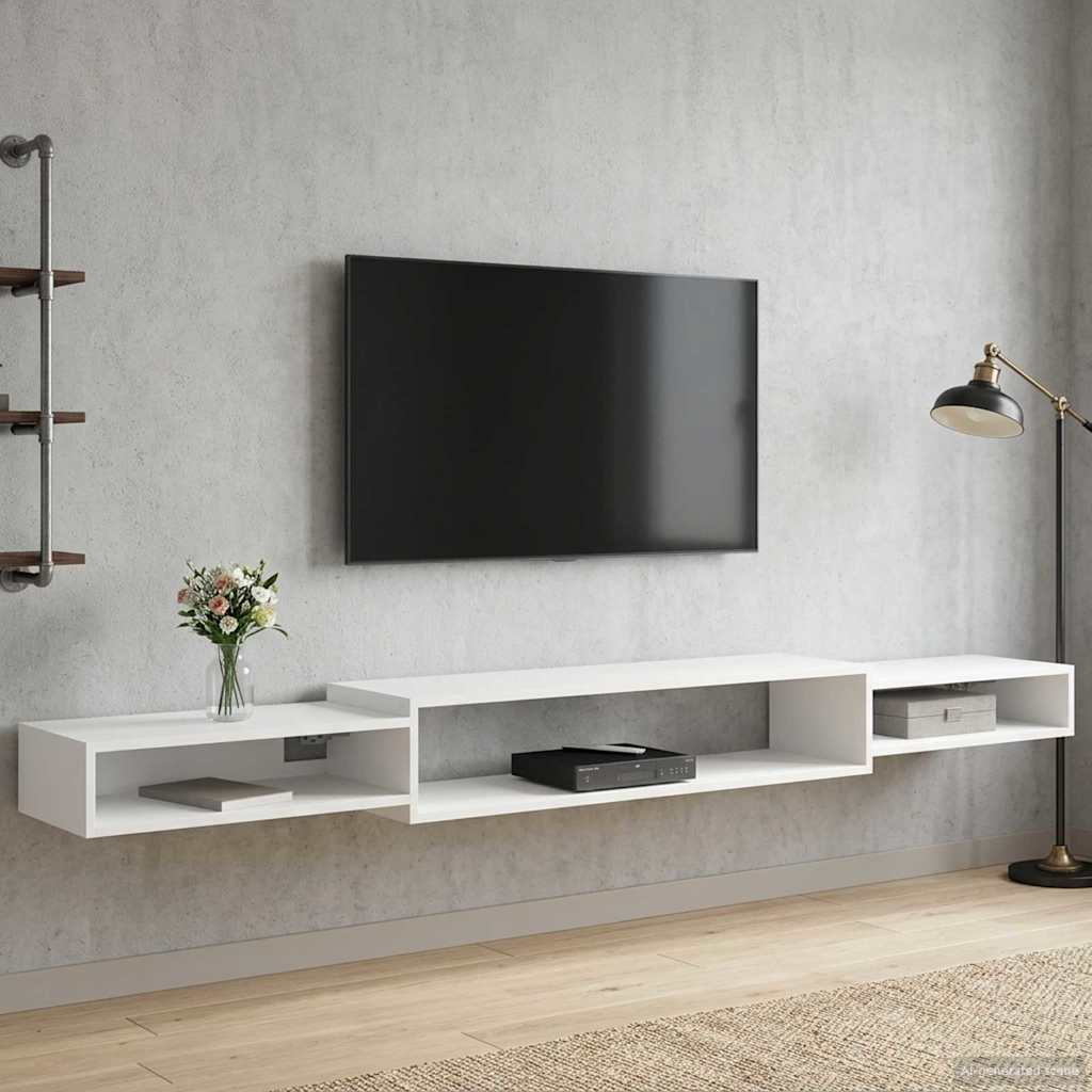 Nástěnná Tv Skříň Nástěnná Montáž Bílá 220 X 28 X 21 Cm