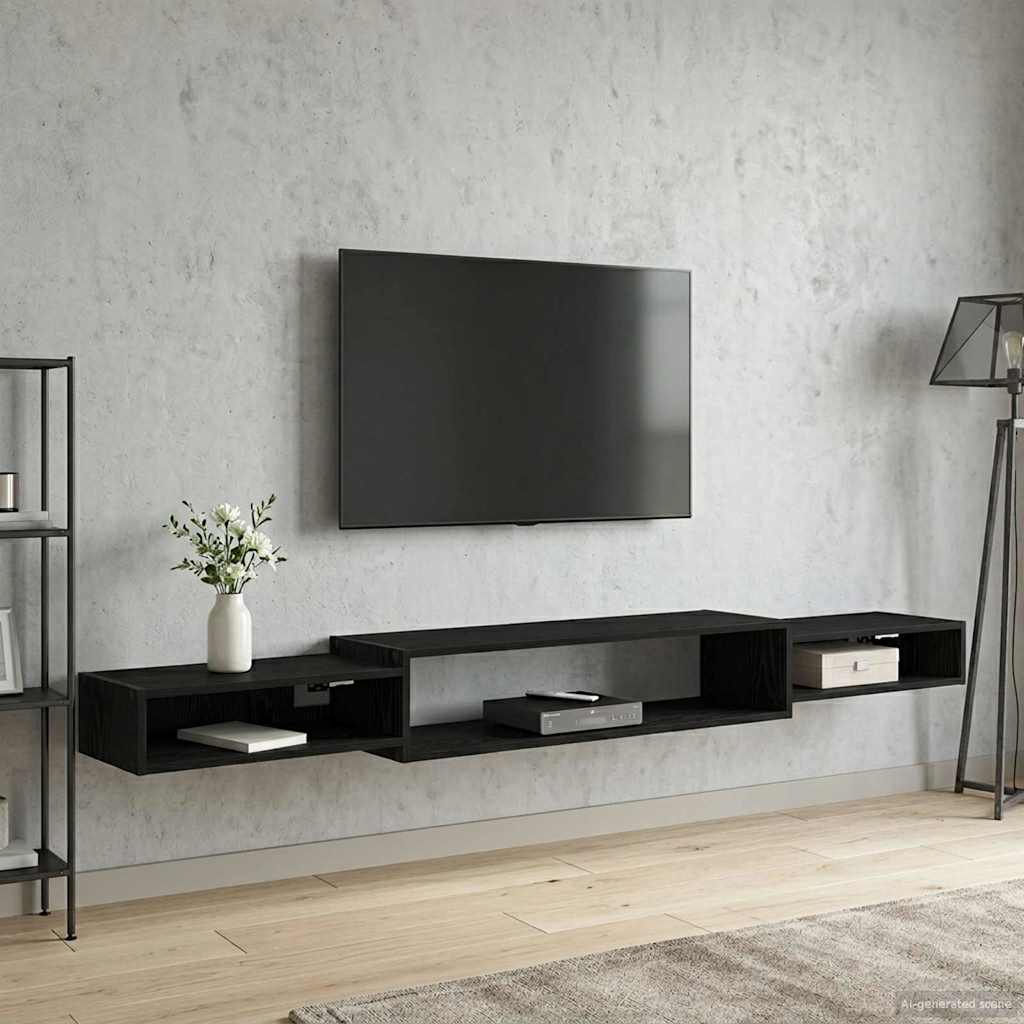 Nástěnná Tv Skříň Nástěnná Montáž Černý Dub 220 X 28 X 21 Cm