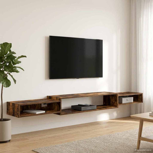 Nástěnná Tv Skříň Nástěnná Montáž Kouřový Dub 220 X 28 X 21 Cm