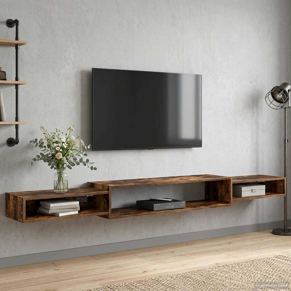 Nástěnná Tv Skříň Nástěnná Montáž Kouřový Dub 220 X 28 X 21 Cm