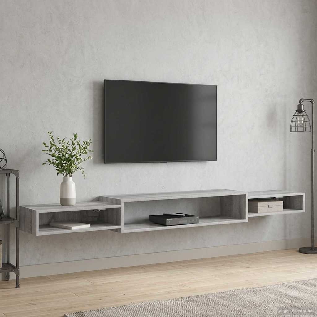 Nástěnná Tv Skříň Nástěnná Montáž Šedý Sonoma 220 X 28 X 21 Cm
