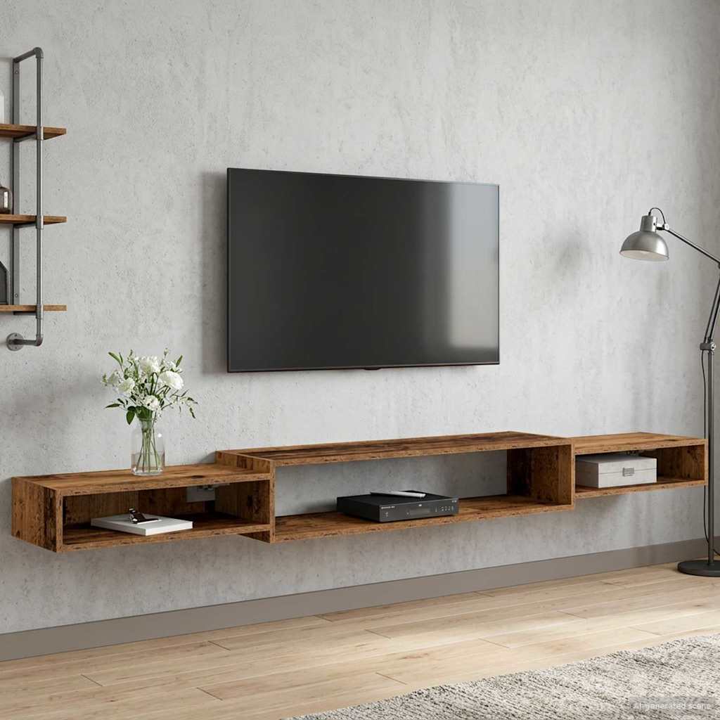 Nástěnná Tv Skříň Nástěnná Montáž Staré Dřevo 220 X 28 X 21 Cm