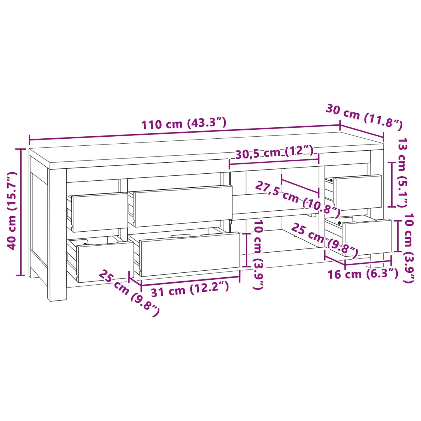 Tv Stolek 110 X 30 X 40 Cm Přírodní Pevné Teakové Dřevo