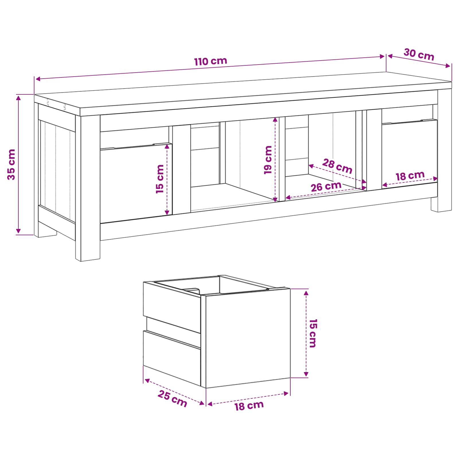 Televizní Skříň 110 X 30 X 35 Cm Přírodní Pevné Teakové Dřevo