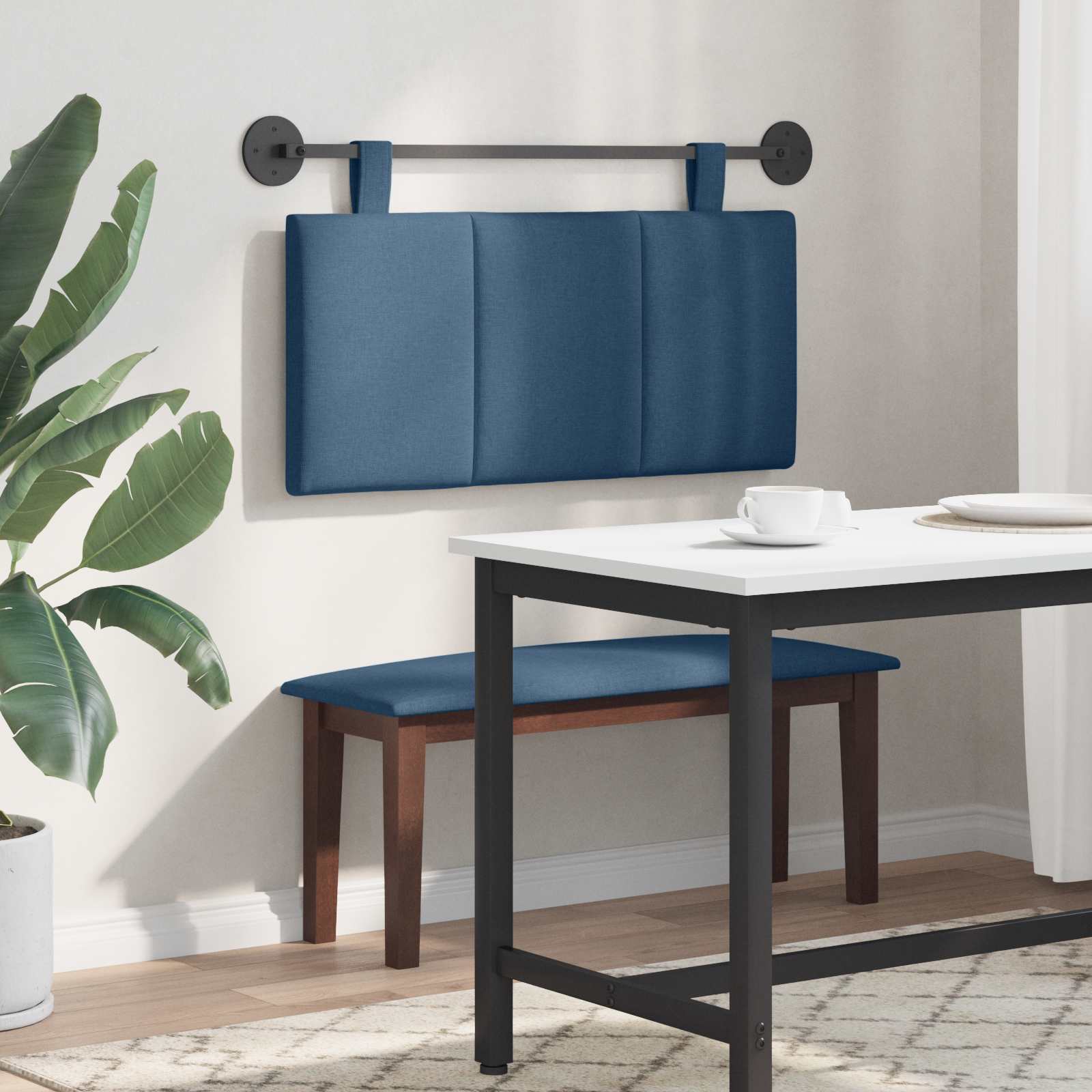 Závěsné Čelo Postele Modrá Textil