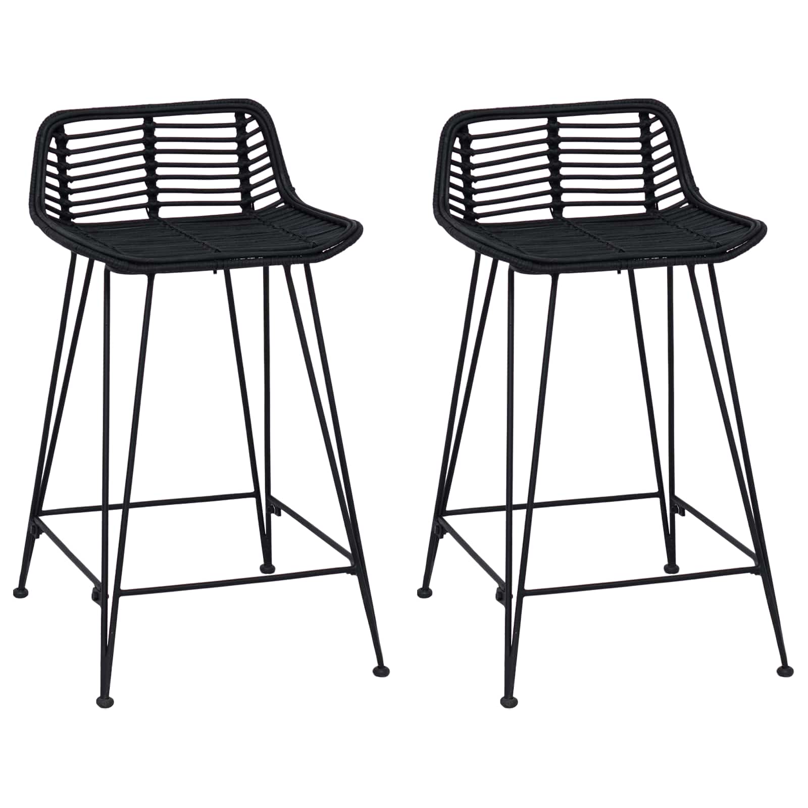 Barová Stolička 2 Pcs Černá 44 X 45 X 76 Cm Ratan A Ocel