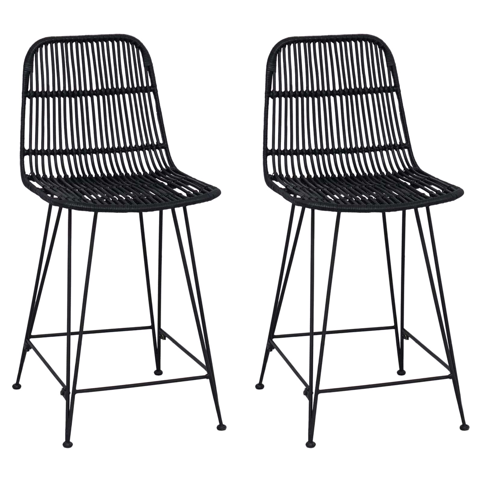 Barová Stolička 2 Pcs Černá 44 X 54 X 96 Cm Ratan A Ocel