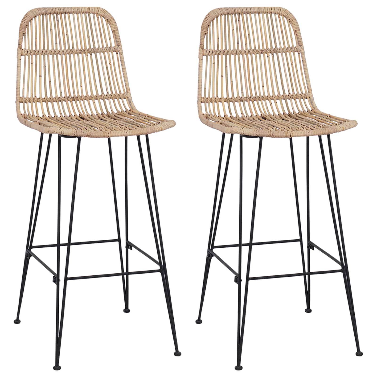 Barová Stolička 2 Pcs Přírodní 44 X 55 X 109 Cm Ratan A Ocel