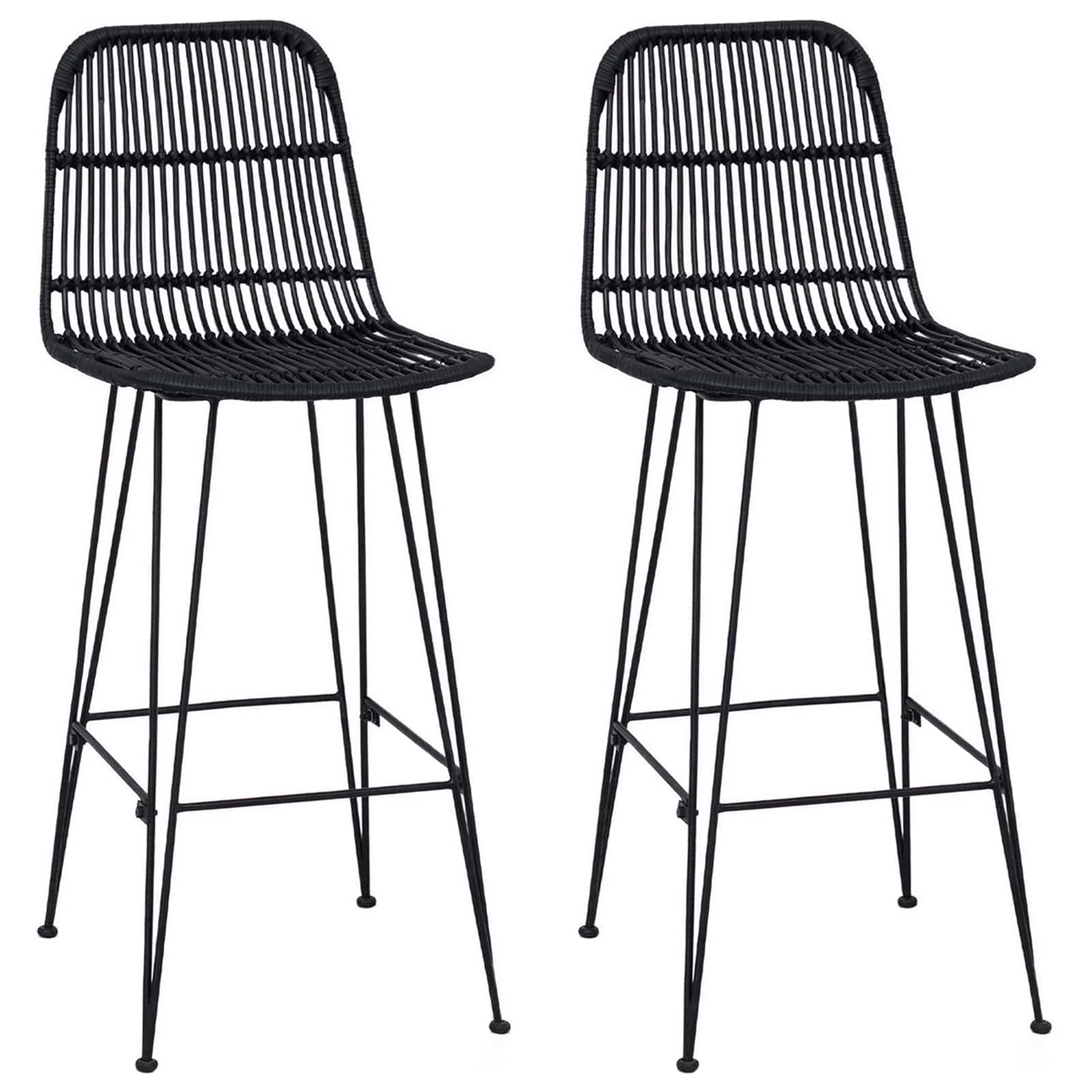 Barová Stolička 2 Pcs Černá 44 X 55 X 109 Cm Ratan A Ocel