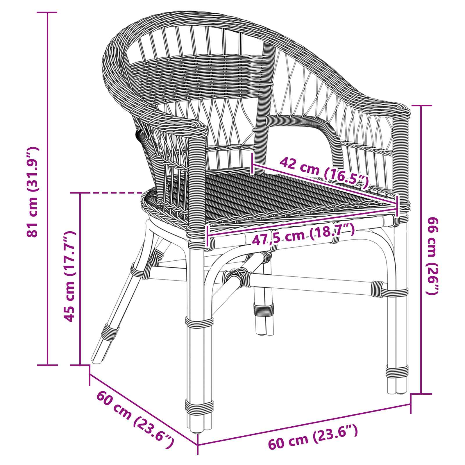 Skládací Židle Přírodní 60 X 60 X 81 Cm Ratan