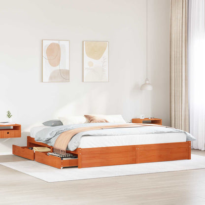 Rám Postele Voskově Hnědá 200 X 200 Cm Masivní Borovicové Dřevo