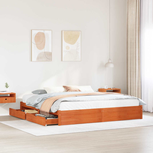 Rám Postele Voskově Hnědá 200 X 200 Cm Masivní Borovicové Dřevo