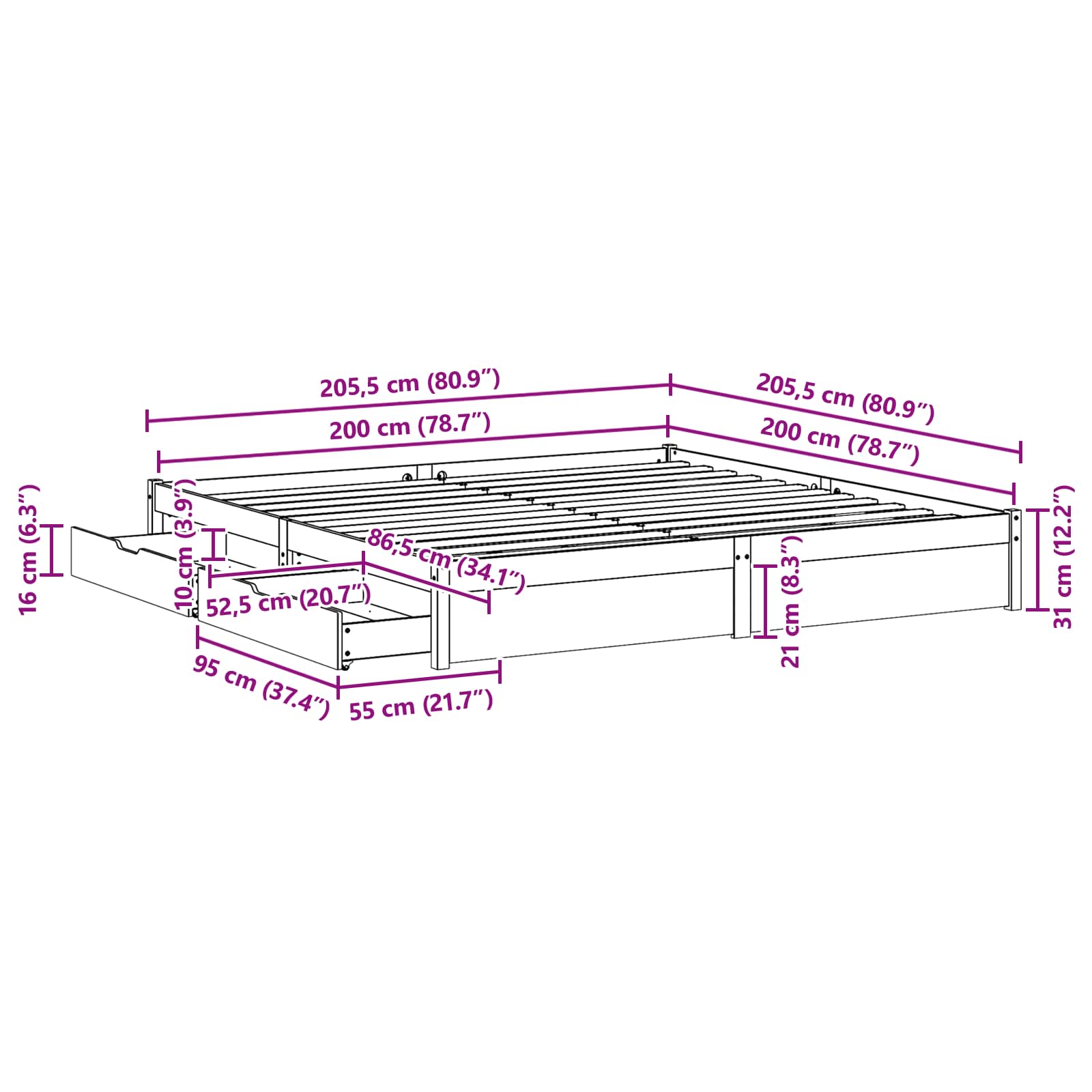 Rám Postele Voskově Hnědá 200 X 200 Cm Masivní Borovicové Dřevo