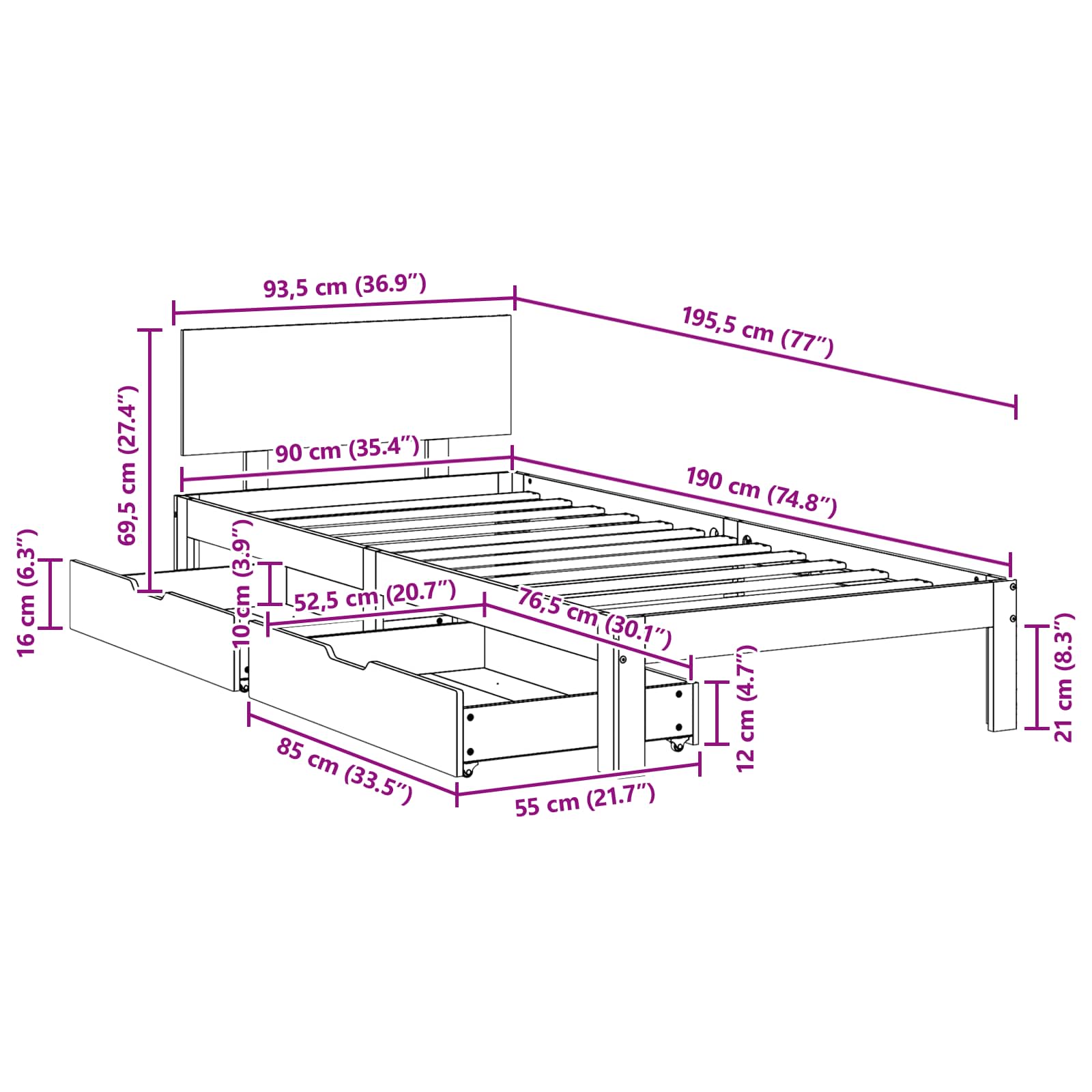 Rám Postele S Čelo 3 Pcs Voskově Hnědá Masivní Borovicové Dřevo