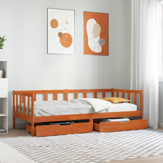 Daybed Se Zásuvkou 3 Ks Voskově Hnědá Masivní Borovicové Dřevo