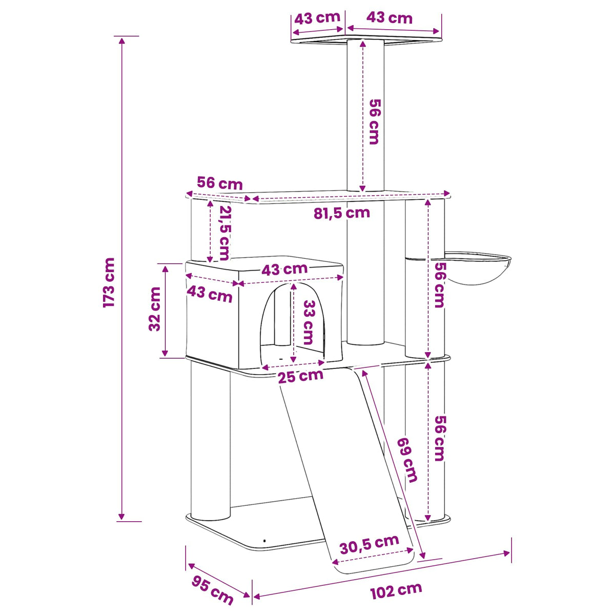 Kočičí Strom Se Škrabacími Sloupky Sisal 173 Cm