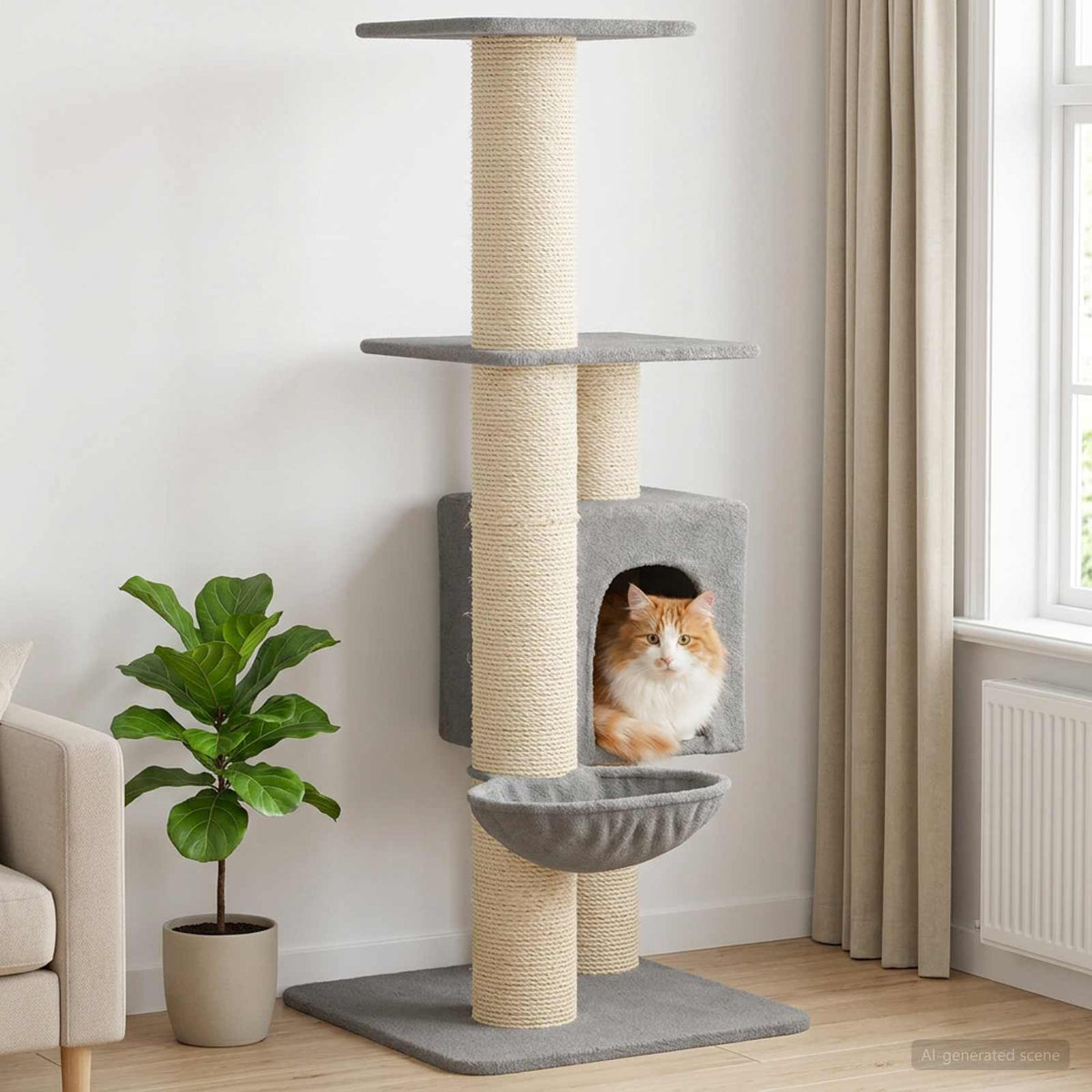 Kočičí Strom Se Škrabacími Sloupky Sisal 137 Cm