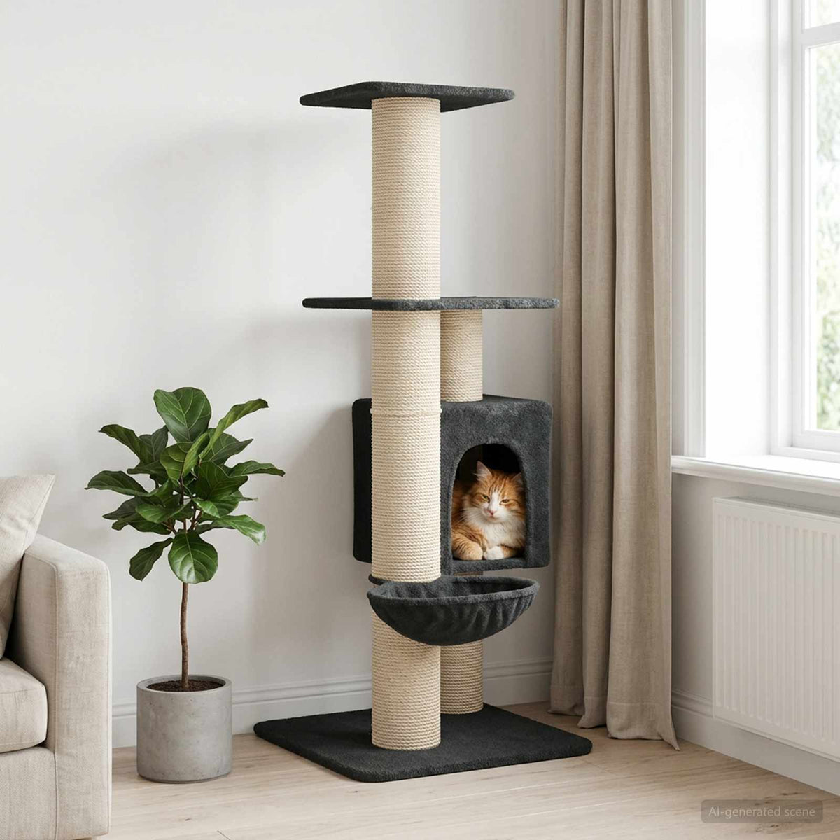 Kočičí Strom Se Škrabacími Sloupky Sisal 137 Cm