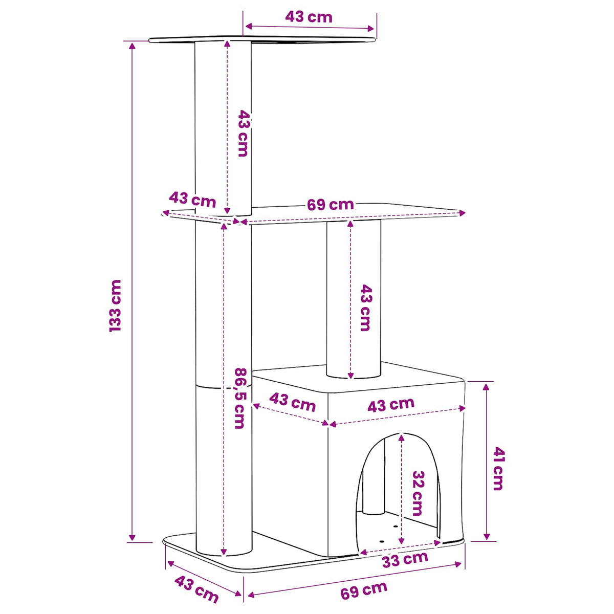 Kočičí Strom Se Škrabacími Sloupky Sisal 133 Cm