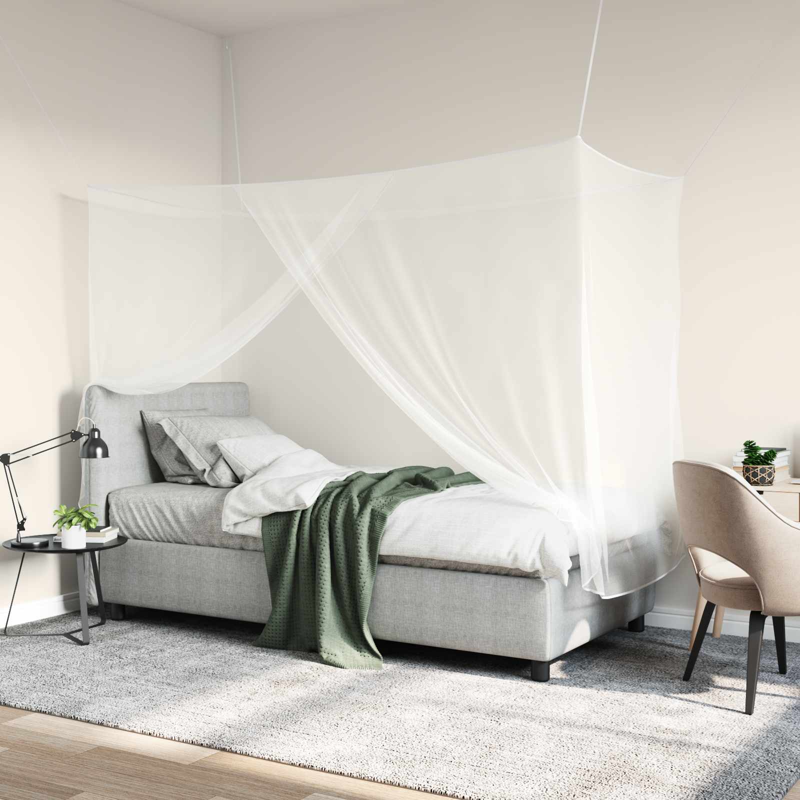 Mosquito Net Pro Postel 156 Síť 3 Ks Bílá 220 X 120 X 150 Cm