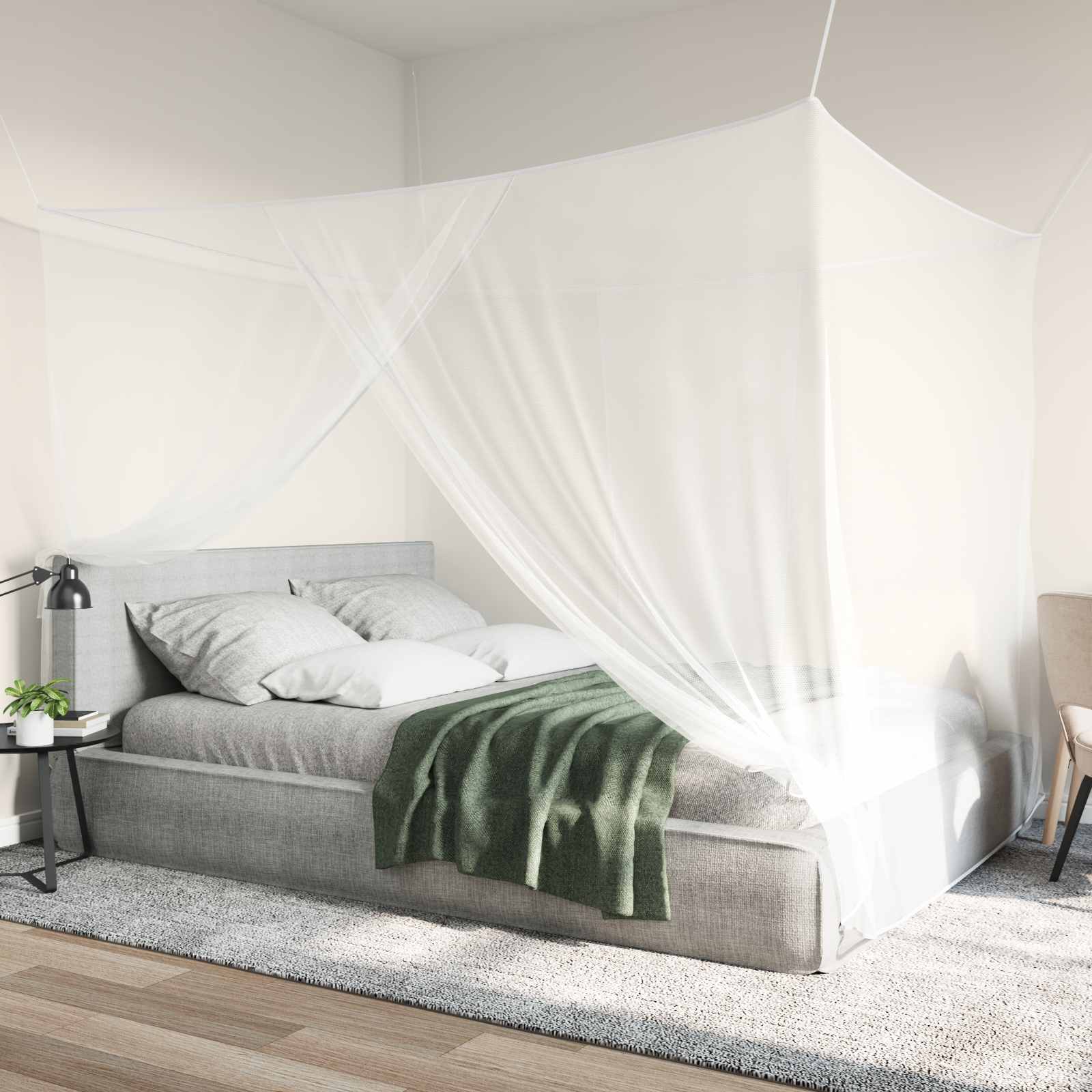 Mosquito Net Pro Postel 156 Síť 3 Ks Bílá 220 X 150 X 180 Cm