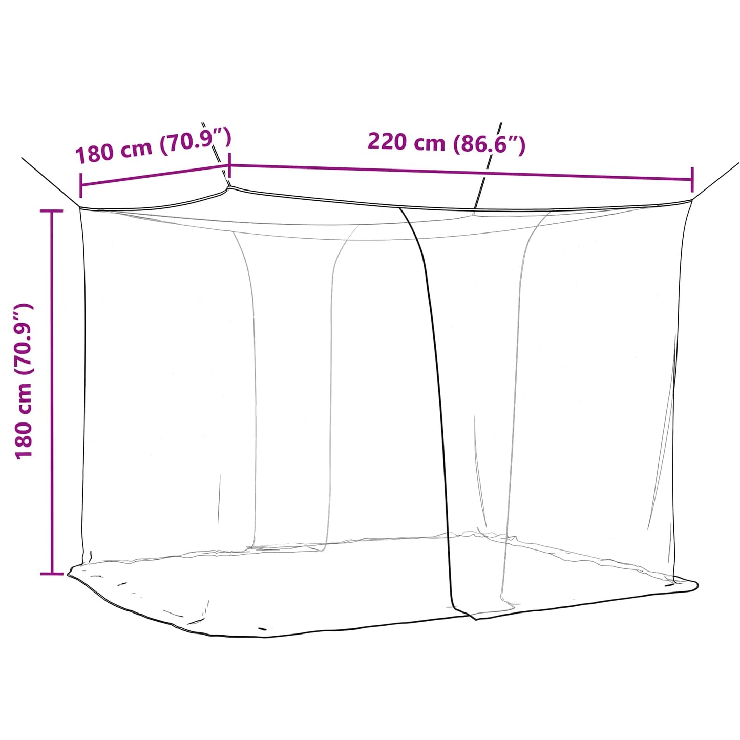 Mosquito Net Pro Postel 156 Síť Černá 220 X 180 X 180 Cm