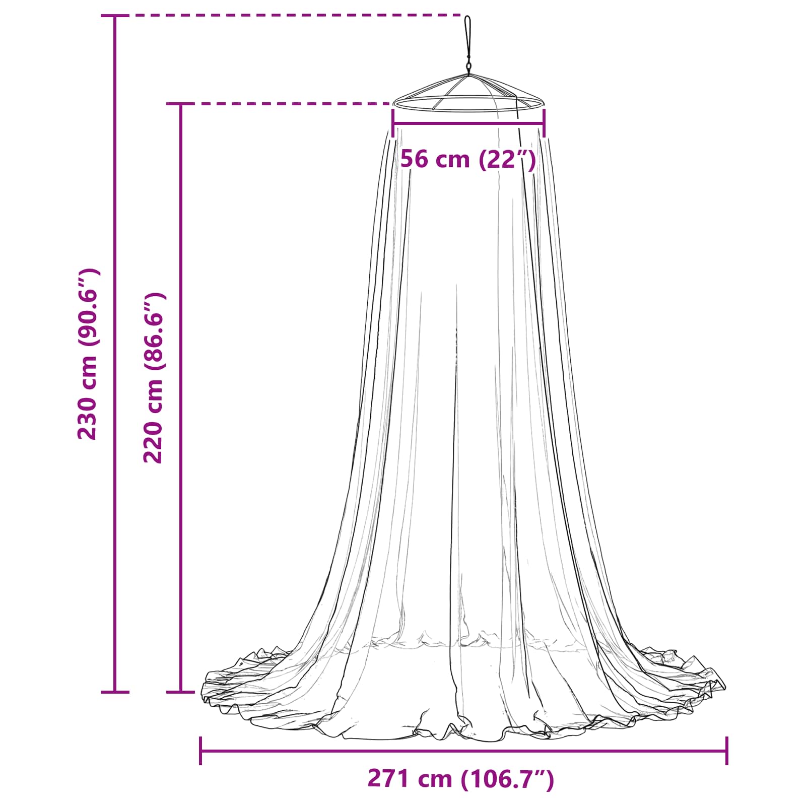 Moskytiéra Na Postel 3 Ks 156 Mesh Černá ⌀56 X 220 Cm Polyester