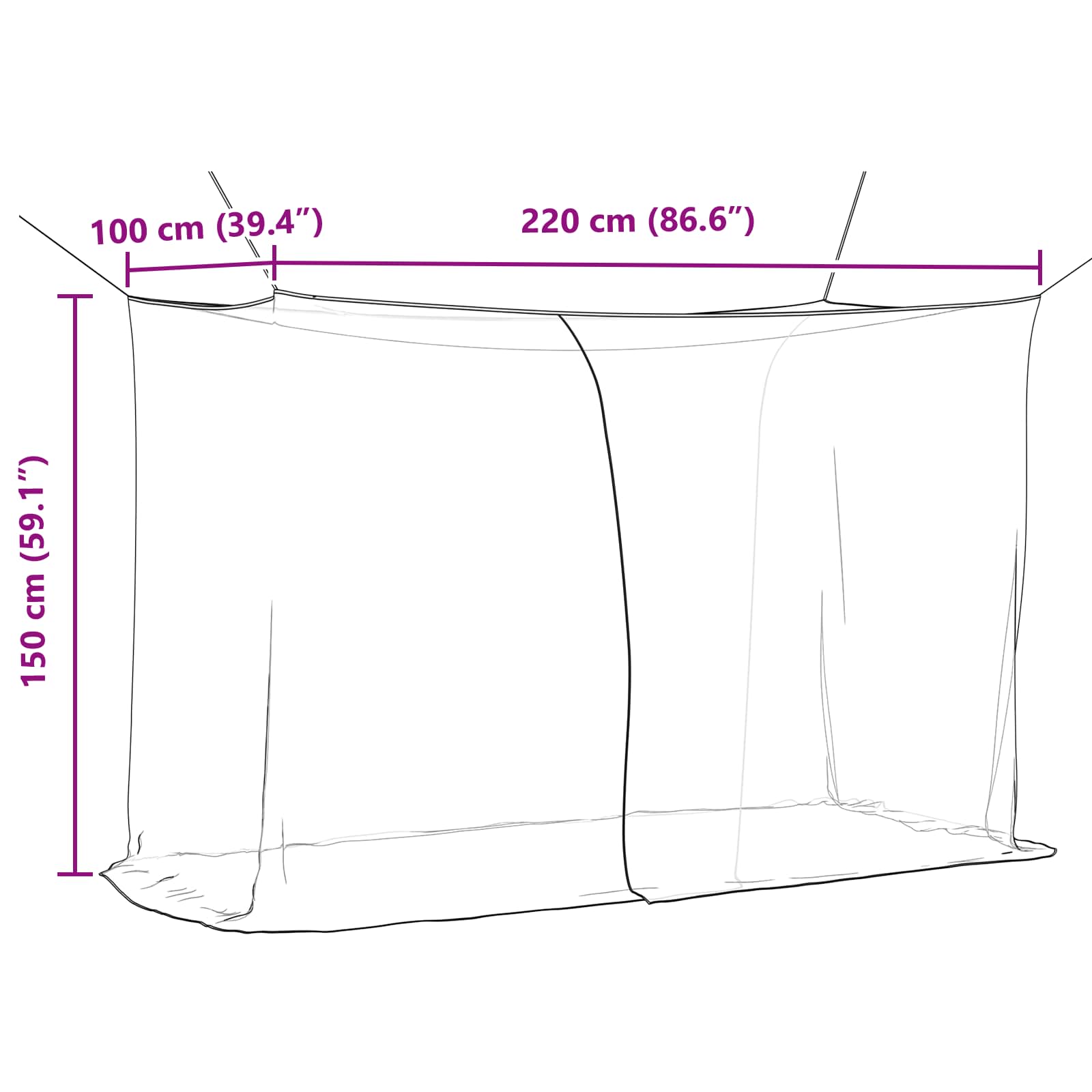Mosquito Net Pro Postel 156 Síť 3 Ks Černá 220 X 100 X 150 Cm
