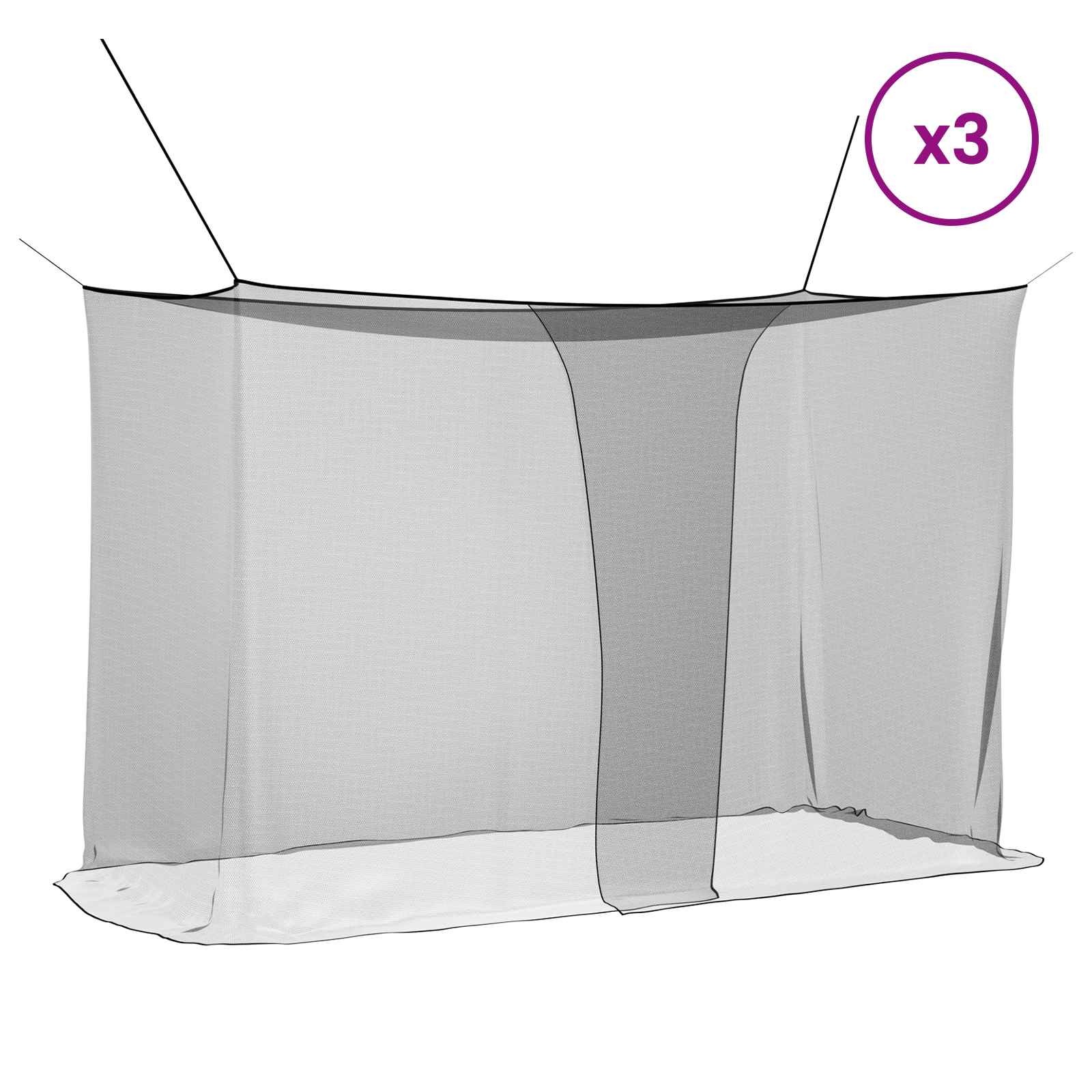 Mosquito Net Pro Postel 156 Síť 3 Ks Černá 220 X 100 X 150 Cm