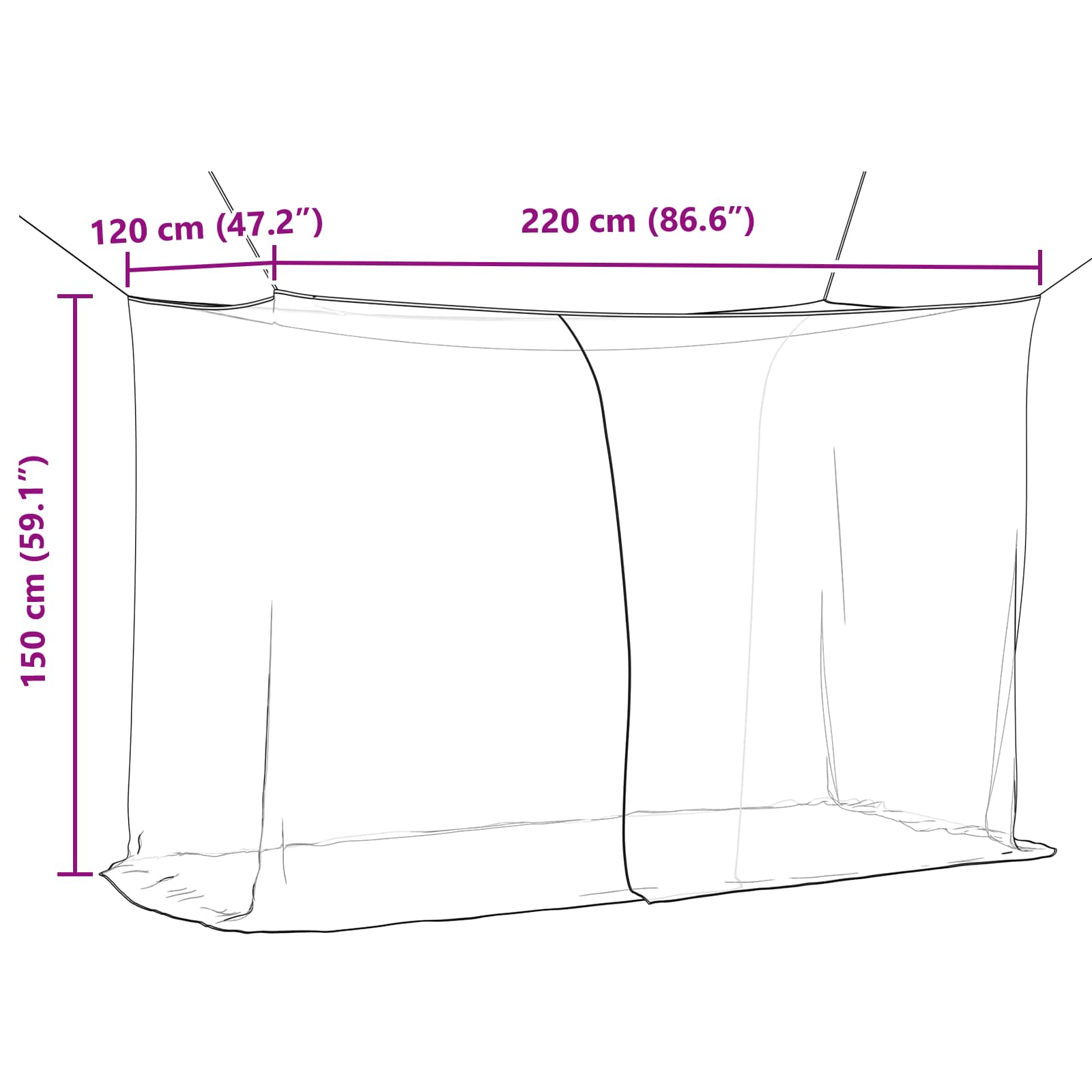 Mosquito Net Pro Postel 156 Síť 3 Ks Černá 220 X 120 X 150 Cm