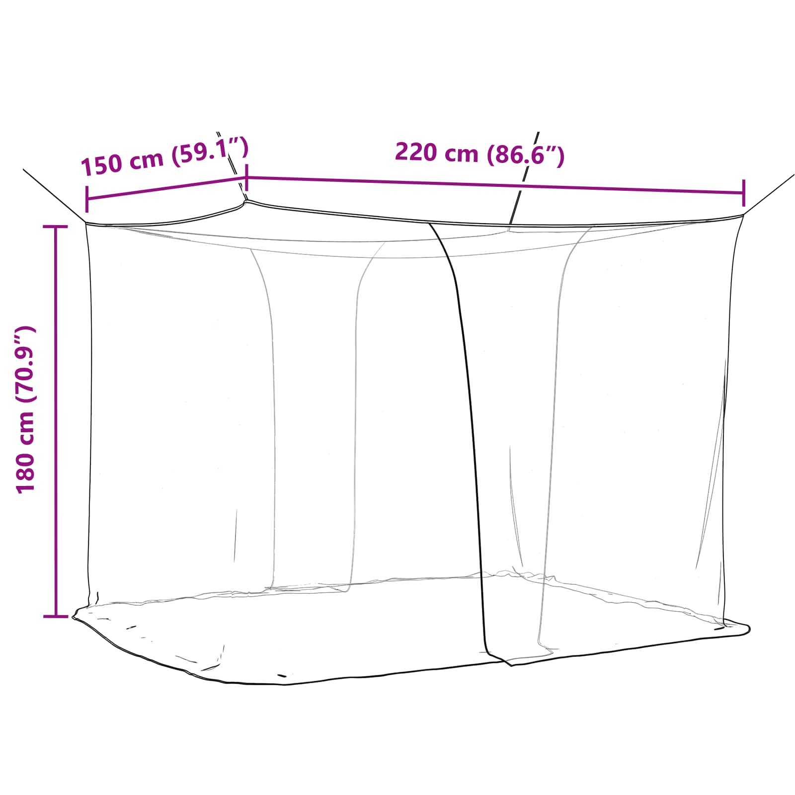 Mosquito Net Pro Postel 156 Síť 3 Ks Černá 220 X 150 X 180 Cm