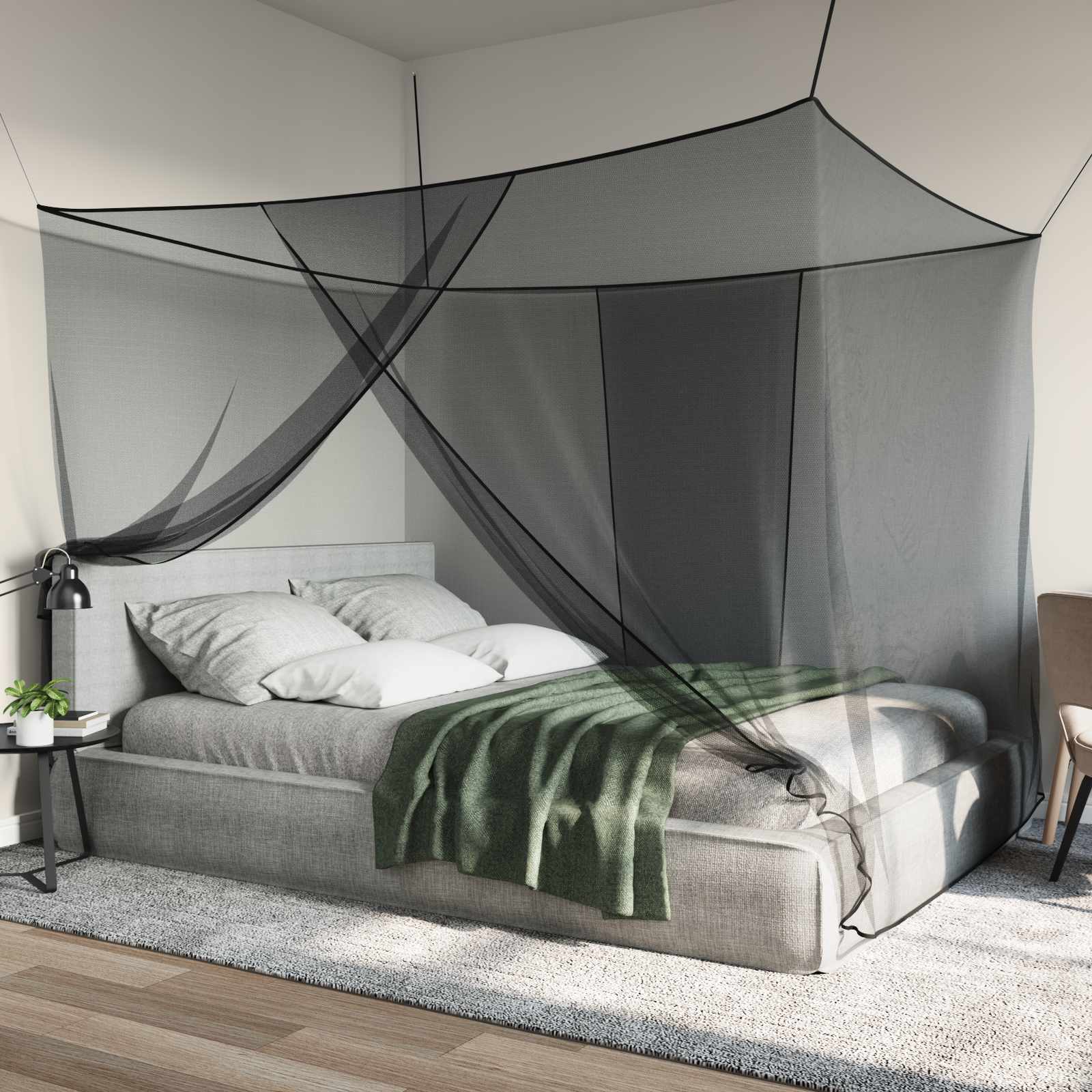 Mosquito Net Pro Postel 156 Síť 3 Ks Černá 220 X 200 X 210 Cm