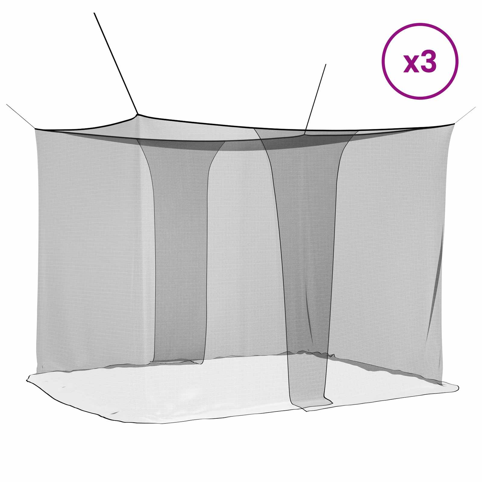 Mosquito Net Pro Postel 156 Síť 3 Ks Černá 220 X 200 X 210 Cm