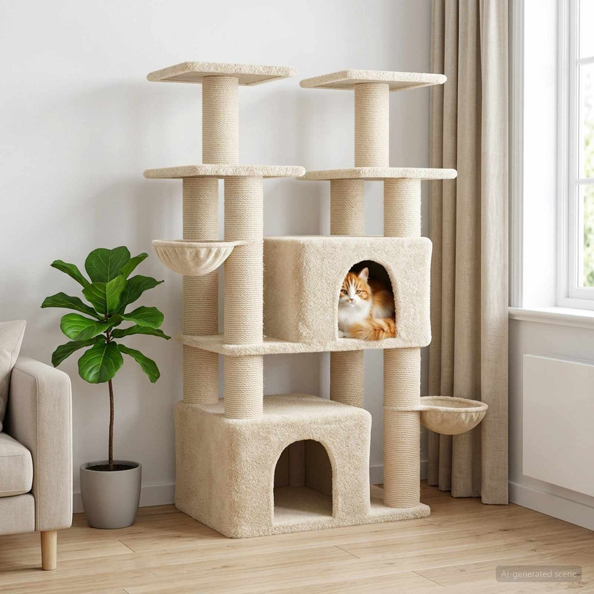 Kočičí Strom Se Škrabacími Sloupky Sisal 147 Cm