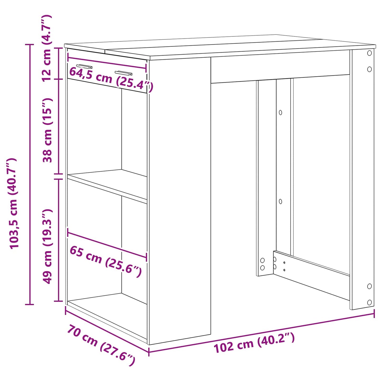 Barový Stůl 102 X 70 X 103,5 Cm Kompozitní Dřevo Černý Dub