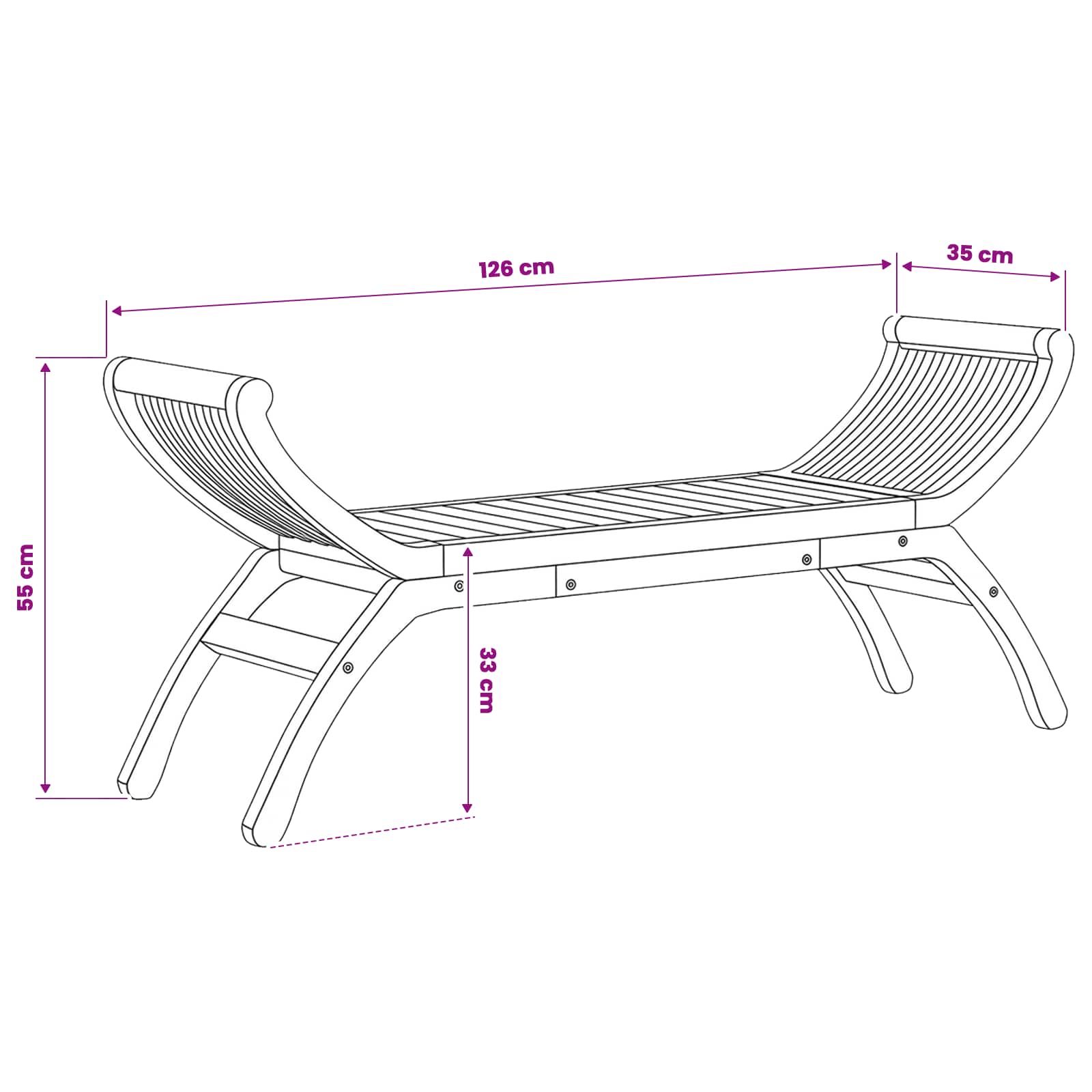 Zahradní Lavice 2 -Seater 126 Cm Pevné Teakové Dřevo Přírodní