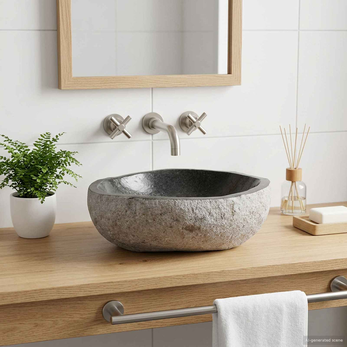 Umyvadlo Oválný Šedá (32-37) X (27-30) X 12 Cm Říční Kámen